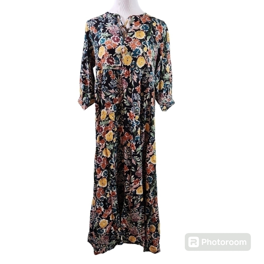 Natural Life Dress Beautiful Floral V-Neck Maxi Cottagecore sz M